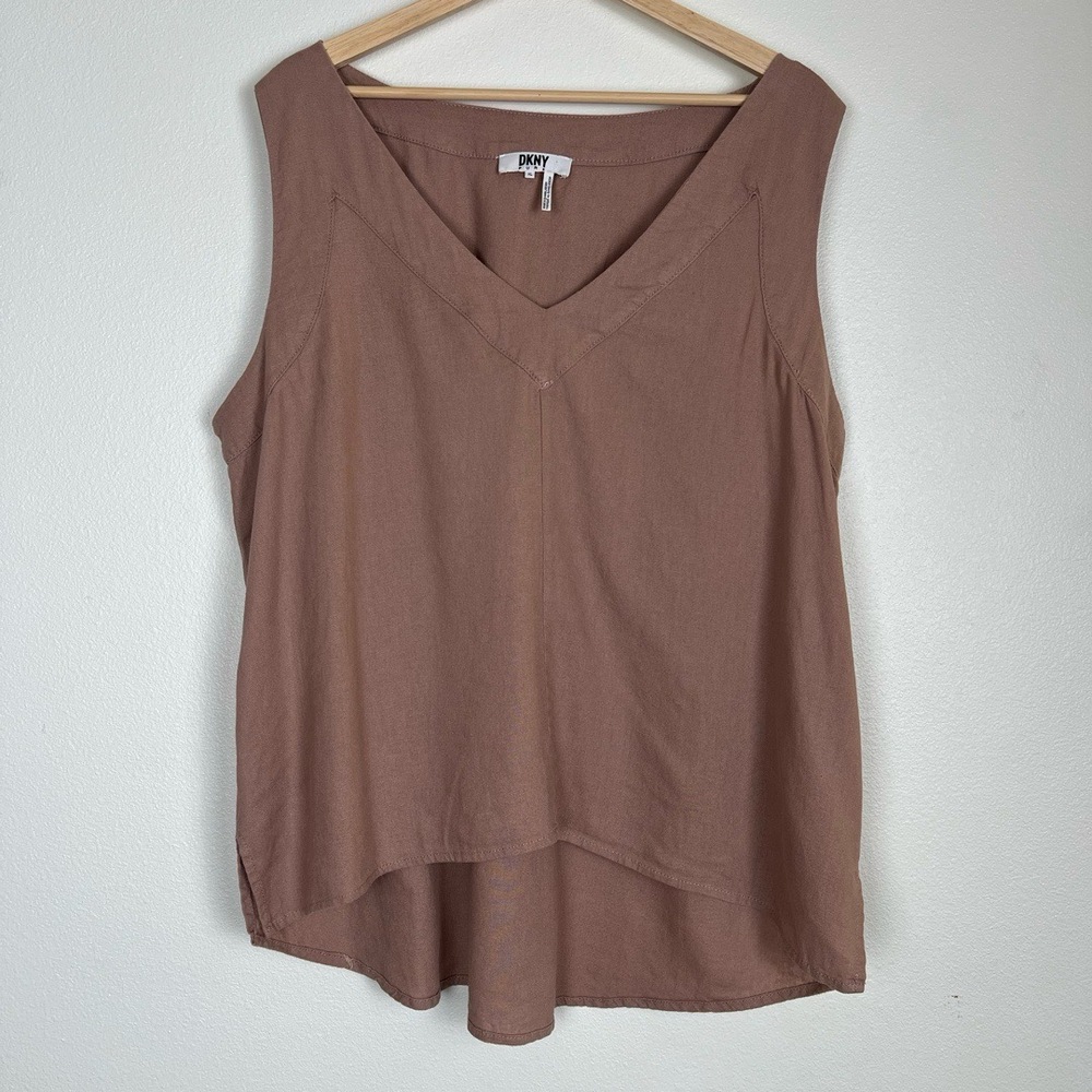 DKNY PURE Blouse Womens Size XL Dusty Rose Sleeveless VNeck Minimalist Lagenlook